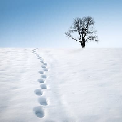 Winterlandschaft mit Fußspuren im Schnee